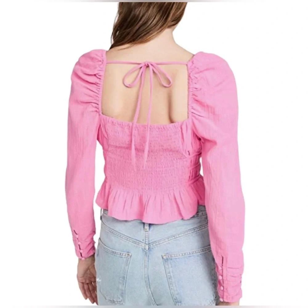 FREE PEOPLE Chloe Top in Aurora Pink Sz Sm ~ needs light repair